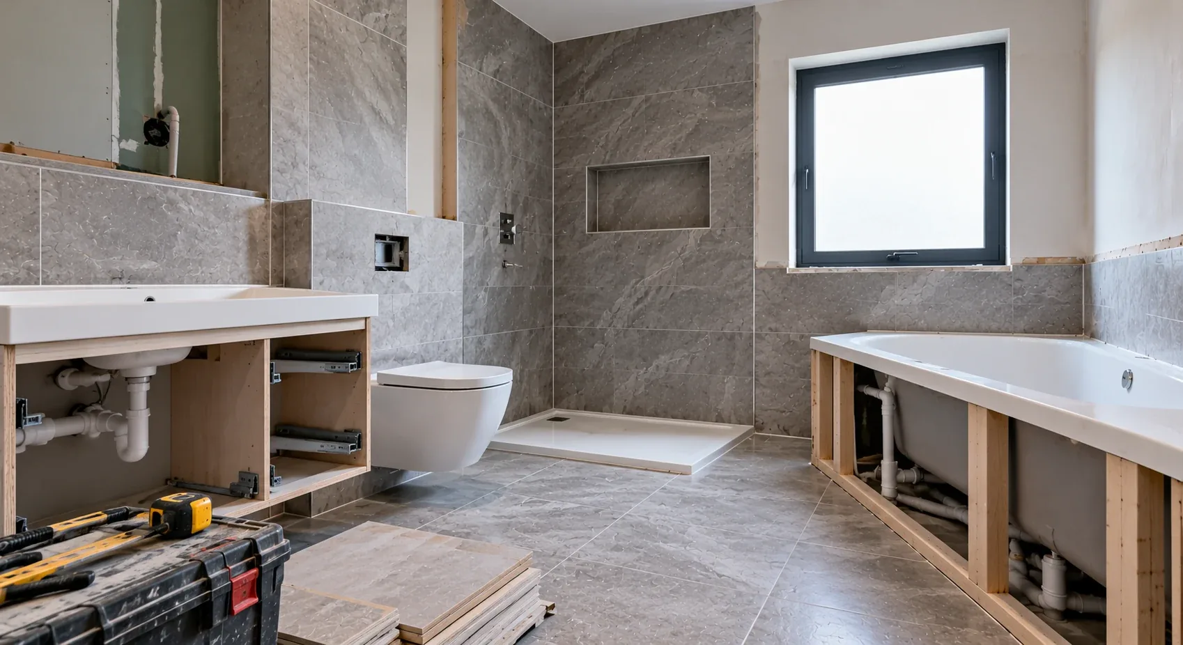 Bathroom fitting work in progress in Horsforth